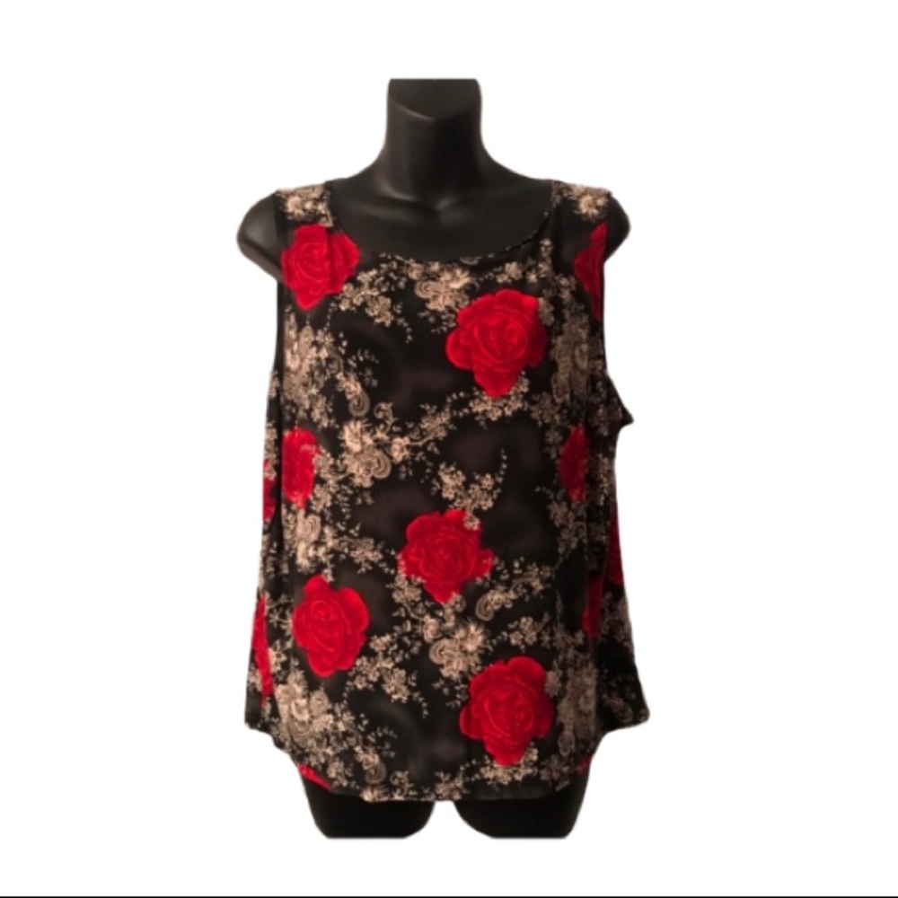 CAMISOLE WITH VIBRANT RED FLOWERS SZ XL